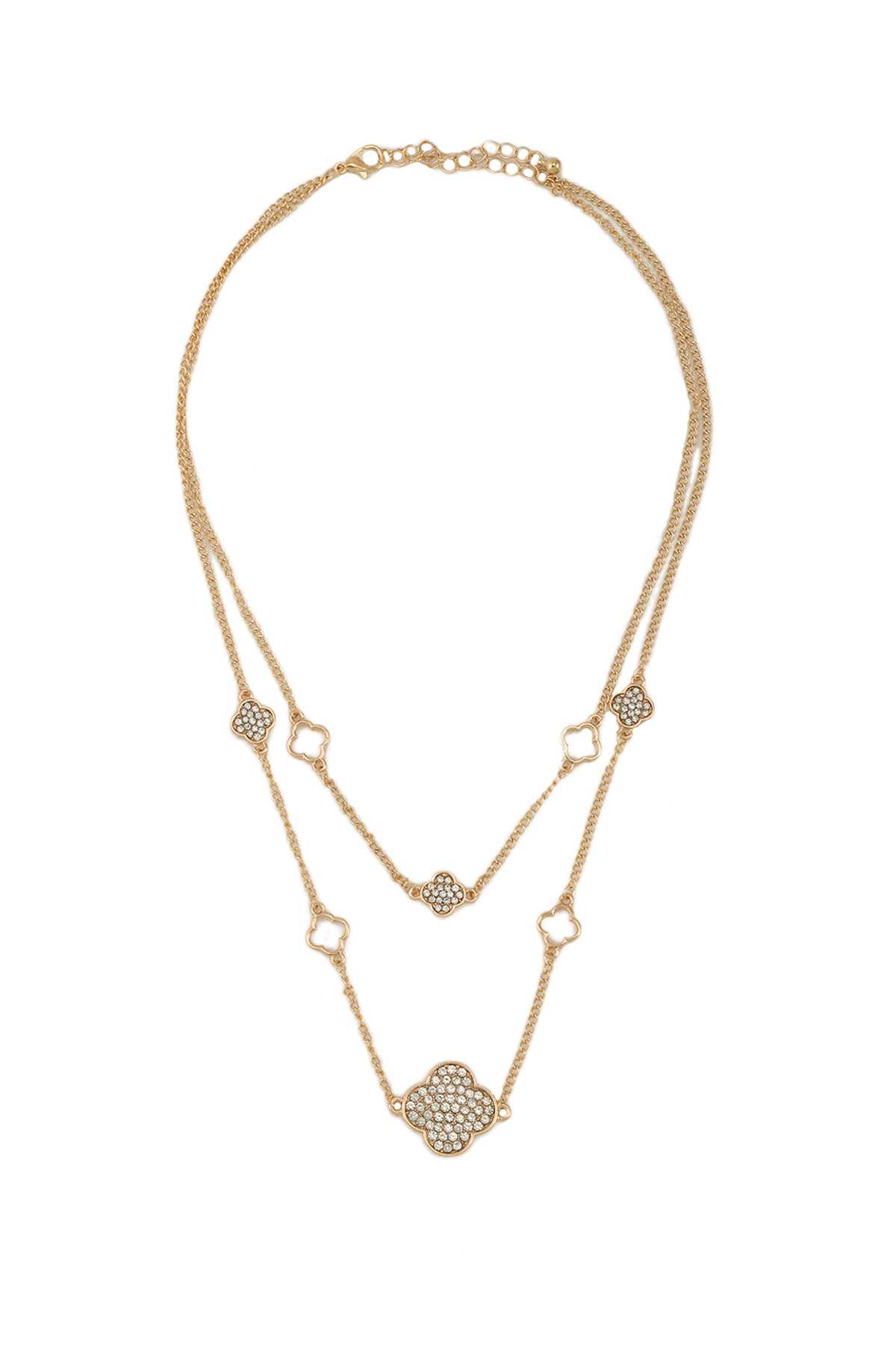 Rhinestone Clover Charm Layered Necklace