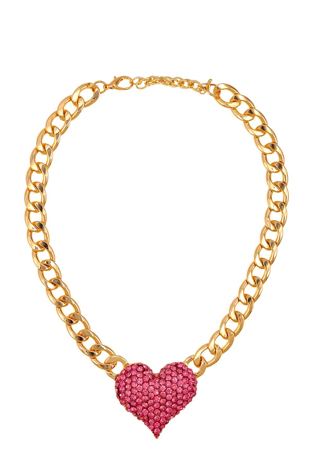 Rhinestone Heart Pendant Chain Necklace