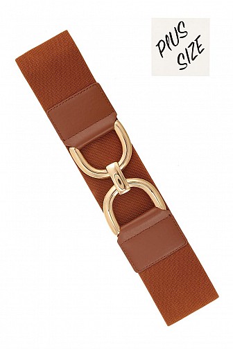 PLUS SIZE DOUBLE HALF CIRCLE METAL BUCKLE ELASTIC BELT, 2.75