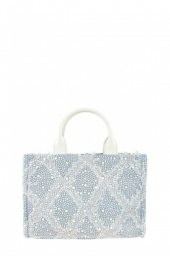 RHINESTONE AND DENIM WASHED CROSSBODY BAG