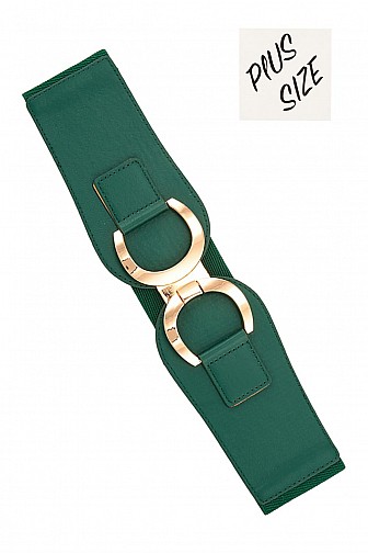 PLUS SIZE DOUBLE HORSE SHOE METAL BUCKLE ELASTIC BELT, 3