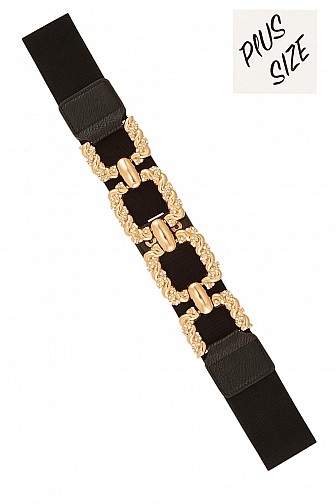 PLUS SIZE RHINESTONES SQUARES LINKED BUCKLE ELASTIC BELT, 2