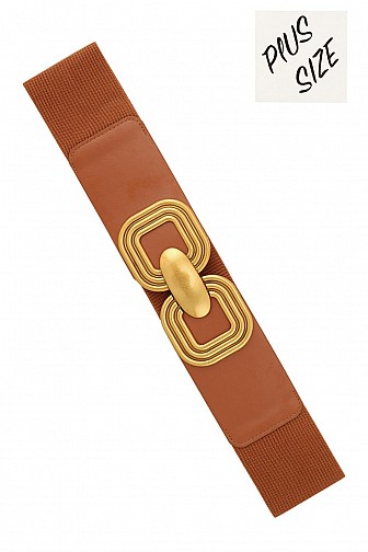 PLUS SIZE DOUBLE METAL SQUARE LINKED BUCKLE ELASTIC BELT, 3