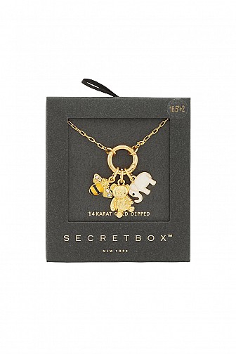 GOLD DIPPED TRIPLE DESIGN, ELEPHANT, BEE, BEAR CHARM NECKLACE