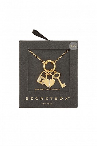 GOLD DIPPED MULTI LOCK, HEART, KEY DESIGN NECKLACE 