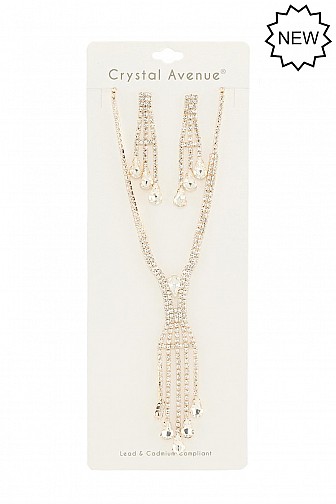 RHINESTONE CRYSTAL MULTI TEARDROP NECKLACE SET