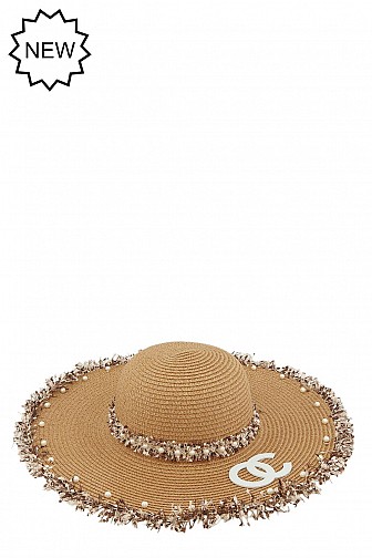 WIDE ''OC'' PEARL ACCENT SUN HAT 