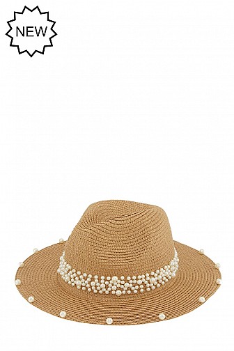 PEARL ACCENTED STRAW FEDORA HAT