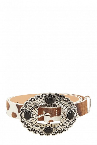 WESTERN OVAL FLORAL BUCKLE WITH COW HAIR LEATHER BELT