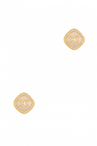 RHINESTONE STUDDED DOUBLE C ENGRAVED STUD EARRING