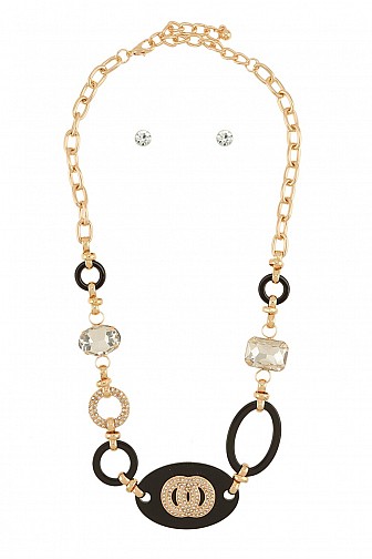 NECKLACE SET WITH MARBLE RHINESTONE DOUBLE O ACCENT 