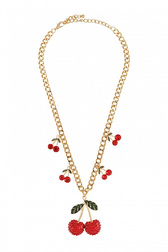 CHERRY CHARM LINKED METAL NECKLACE