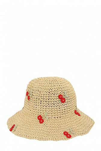 Cherry Patched Straw Bucket Hat