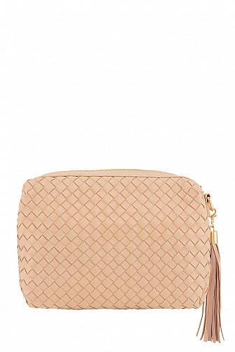 BRAIDED WOVEN TEXTURE CROSSBODY BAG WITH TASSEL