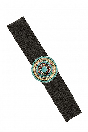 CIRCLE BOHEMIA BUCKLE ACCENT ELASTIC STRAW BELT