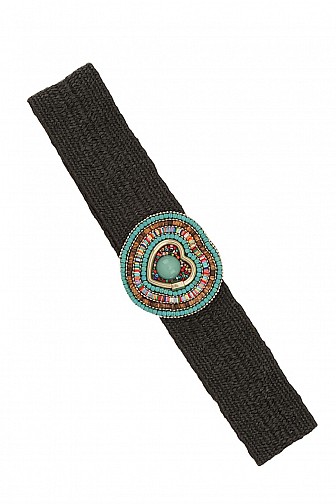 HEART BOHEMIA BUCKLE ACCENT ELASTIC STRAW BELT