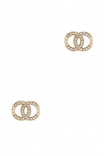 DOUBLE CIRCLE RHINESTONE AND PEARL STUD EARRING