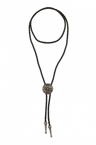 WESTERN BOLO TIE SILVER TONE NECKLACE