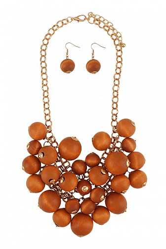 CHUNKY WOODEN BEAD LINKED NECKLACE SET