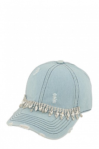 DENIM RHINESTONE TEARDROP ACCENT CAP