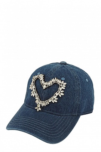 DENIM RHINESTONE HEART ACCENT CAP