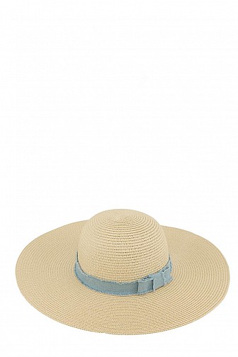 STRAW SUN HAT WITH DISTRESSED BOWTIE