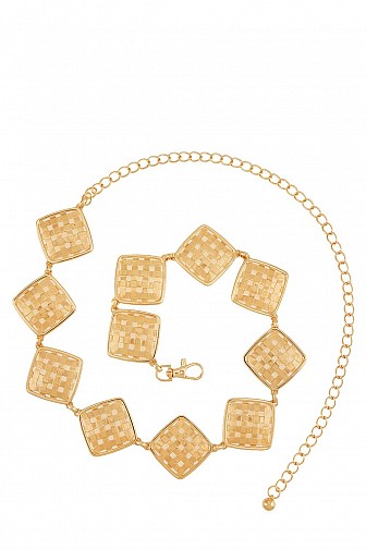 METAL WAFFLE TEXTURE LINKED CHAIN BELT