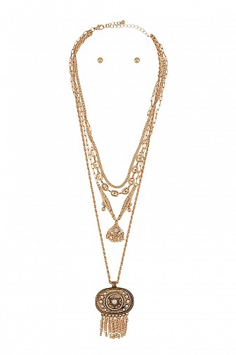 MULTI LAYERED UNIQUE OVAL ACCENT NECKLACE SET