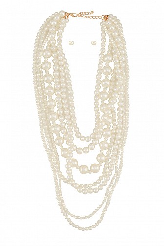 LAYERED PEARL LINKED NECKLACE SET