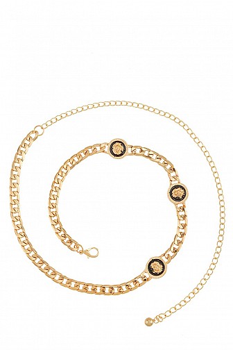 METAL PLATED LION ACCENT LINKED CHAIN BELT