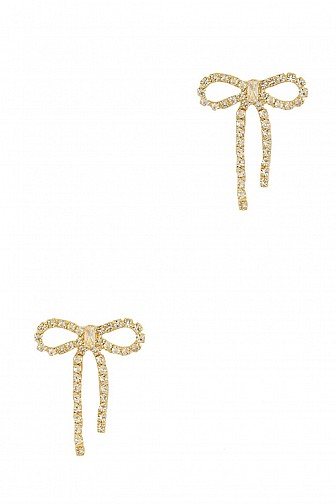 RHINESTONE DANGLING BOWTIE STUD EARRING