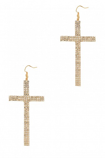 FULL RHINESTONE CROSS FISHHOOK EARRING