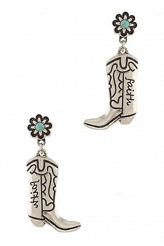 ''FAITH'' COWBOY WITH TURQUOISE FLOWER DROP EARRING