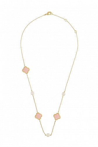 THREE CLOVER AND PEARL ACCENT NECKLACE 