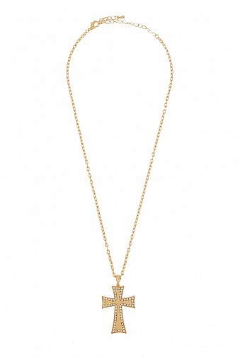 METAL AND RHINESTONE CROSS PENDANT NECKLACE