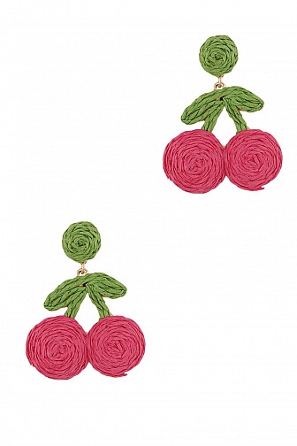 STRAW WOVEN CHERRY DROP EARRING