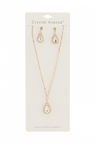 RHINESTONE TEARDROP PENDANT NECKLACE SET