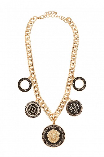 MULTI CHARM LION EMBLEM PENDANT NECKLACE