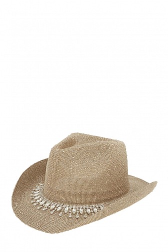 Straw Cowboy Hat with Rhinestone Teardrop Accent