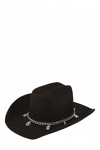 Fedora Hat with Metal Western Chain Accent