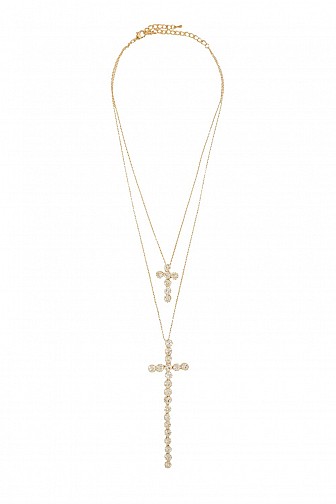 Rhinestone Cross Double Layer Necklace