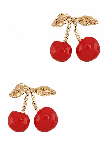 METAL RED CHERRY SHAPE STUD EARRING