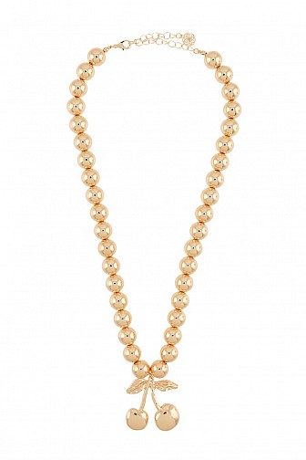 METAL BEAD LINKED CHERRY CHARM NECKLACE