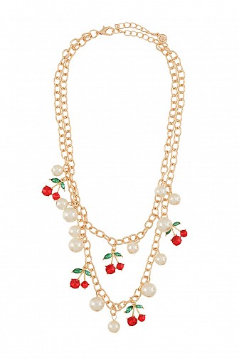 PEARL AND CHERRY LINKED LAYERED NECKLACE