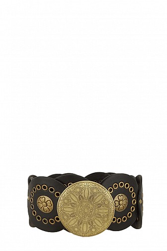 STUDDED BUCKLE DISC FAUX LEATHER BELT