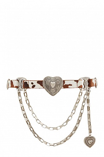 ANIMAL PRINT METALLIC HEART CONCHO CHAIN FAUX LEATHER BELT