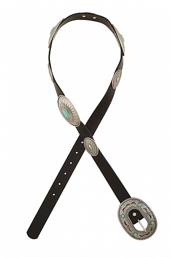 TURQUOISE BEADED OVAL DISC WESTERN CONCHO BELT