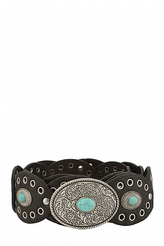 TURQUOISE BEADED OVAL DISC LINKED BELT
