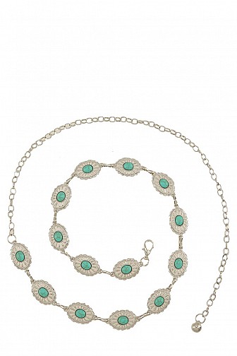MINI TURQUOISE BEADED WESTERN DISC CHAIN BELT