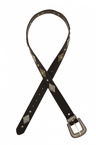 TURQUOISE BEADED MULTI METAL WESTERN CONCHO BELT